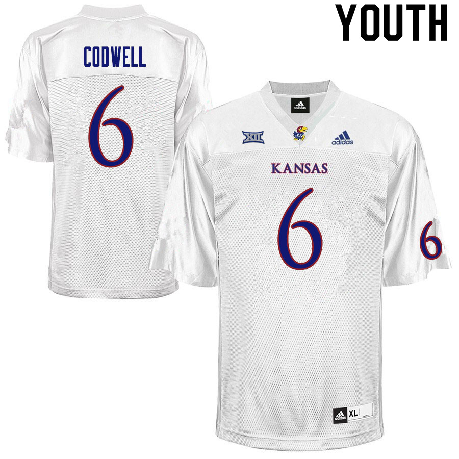 Youth #6 Jack Codwell Kansas Jayhawks College Football Jerseys Sale-White - Click Image to Close